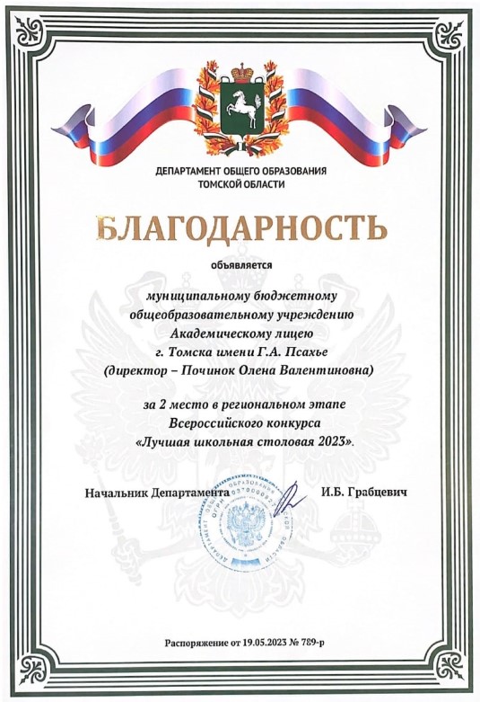 II место в региональном этапе Всероссийского конкурса &quot;Лучшая школьная столовая - 2023&quot;.